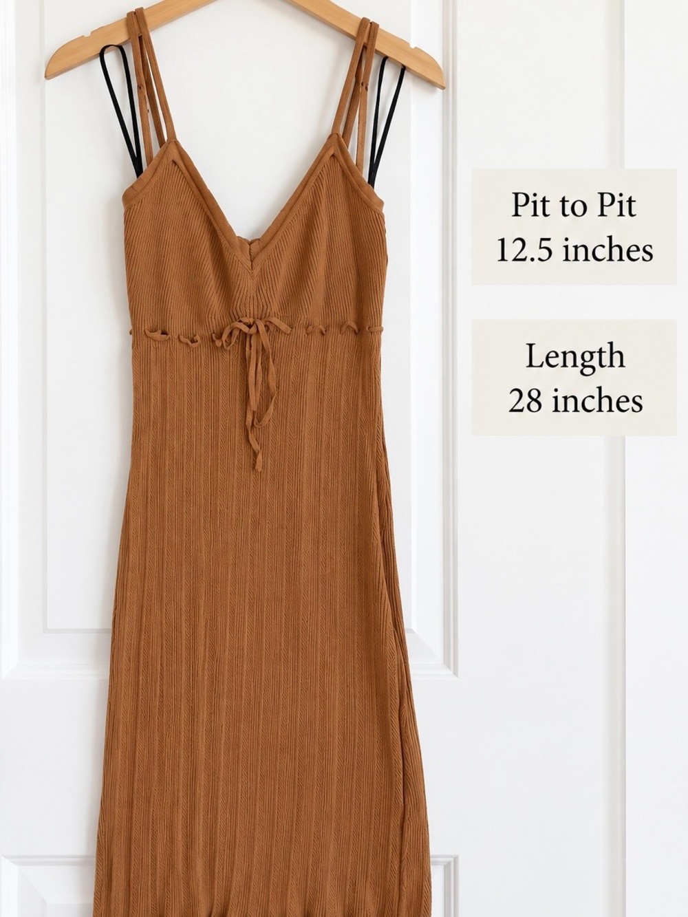 Forever 21 Brown Ribbed Midi Dress with Tie Front